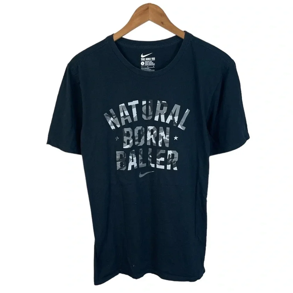 TS840 Mens Nike The Nike Tee Athletic Cut Natural Born Baller Basketball Shirt L